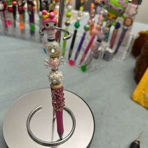 Pink Beaded Pen with Character Topper